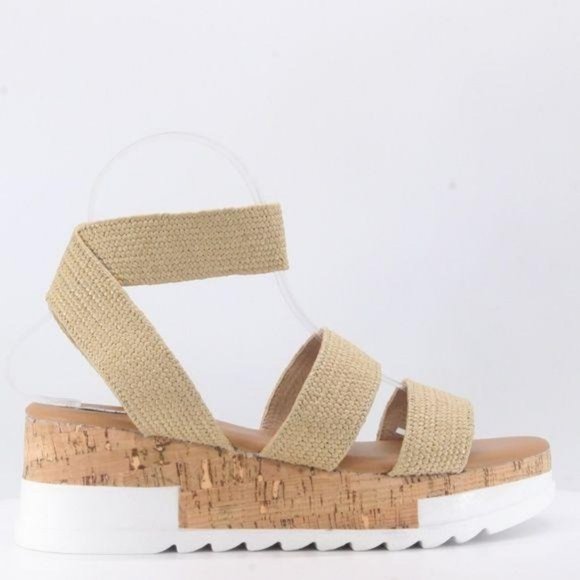My Poshtique Shoes - Beige Strappy Elastic Platform Sandal